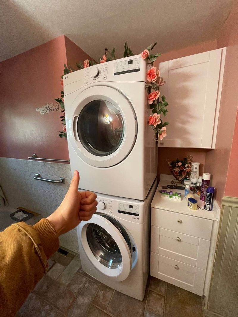 Stacked washer and dryer in a laundry nook